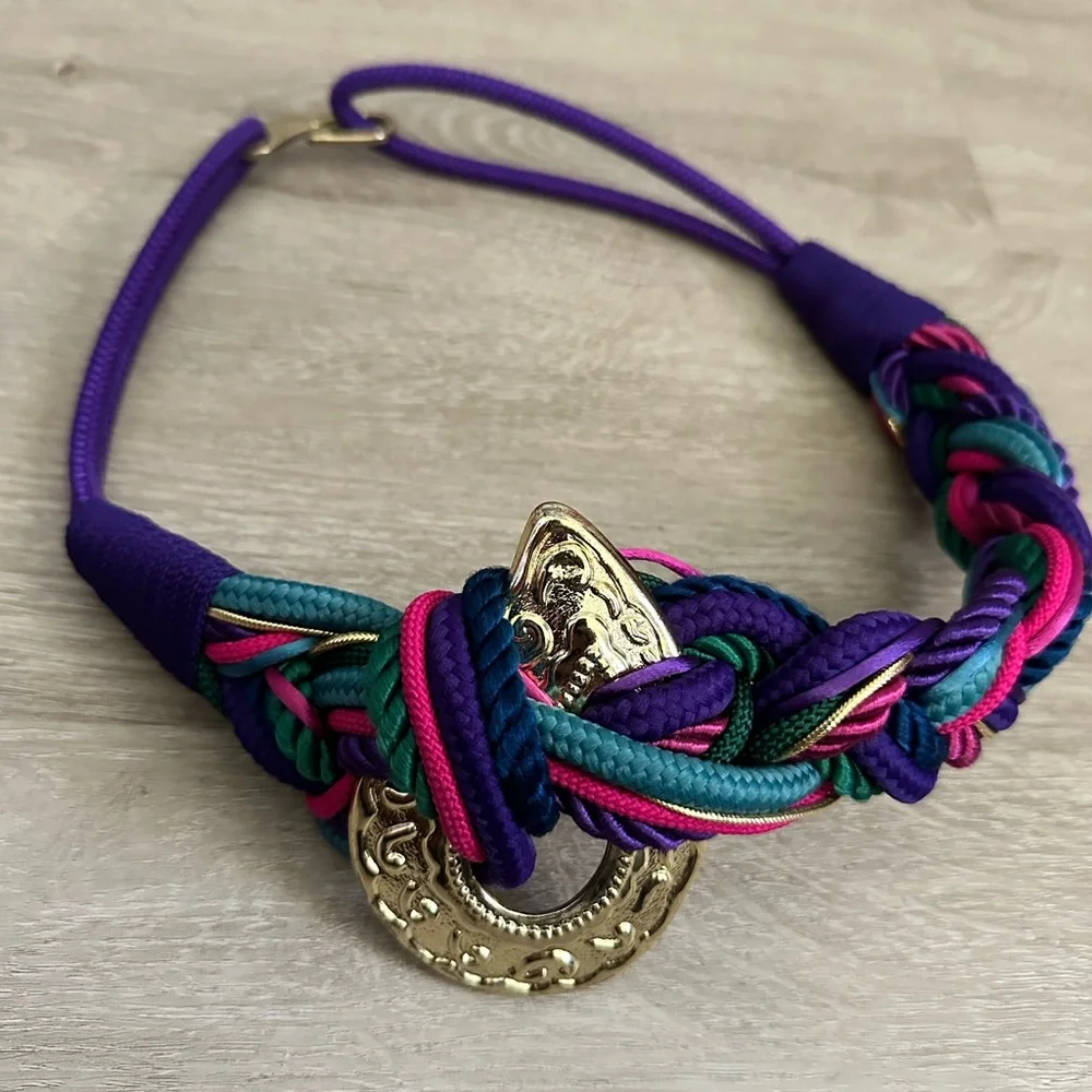 Multicolor Braided Belt with Gold Accent - Picture 6 of 7